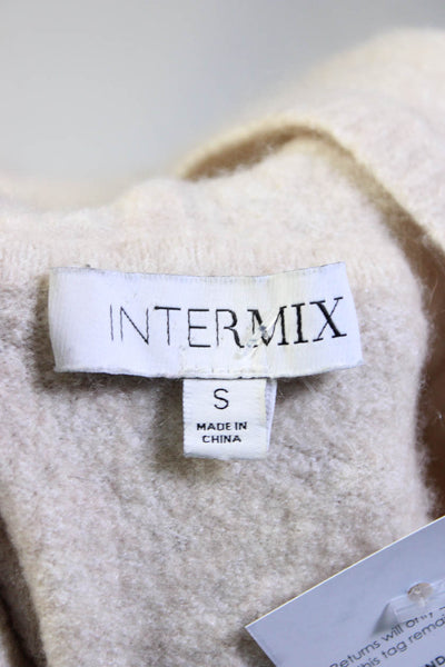 Intermix Women's Hood Long Sleeves Cropped Sweater Beige Size S