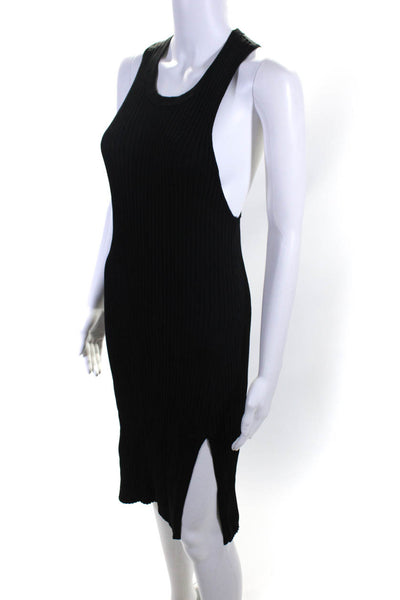 BCBG Max Azria Womens Ribbed Knit Slit Midi Sheath Tank Dress Black Size Medium