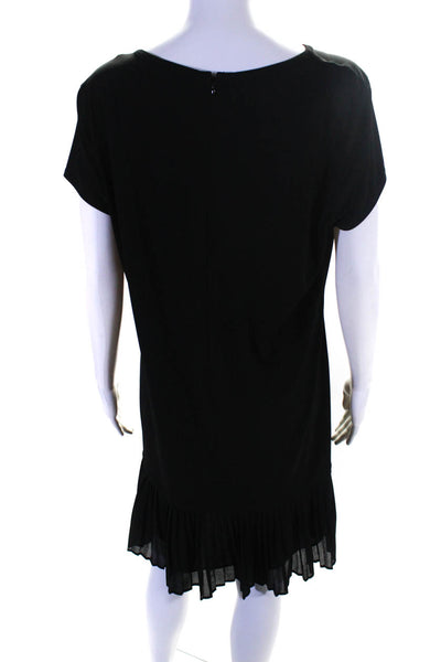 Michael Michael Kors Womens Short Sleeve Round Neck Pleated Dress Black Size XL