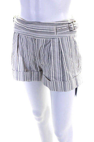 Rachel Roy Womens Striped Belted Pleated Shorts White Gray Cotton Size 0