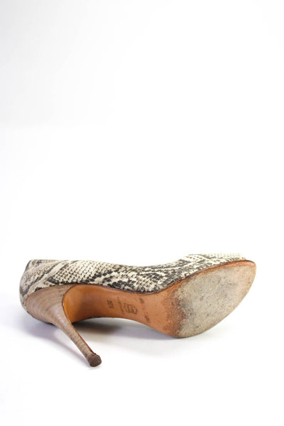 Luciano Padovan Womens Snakeskin Print Open Toe Pumps Beige Size 35.5 5.5