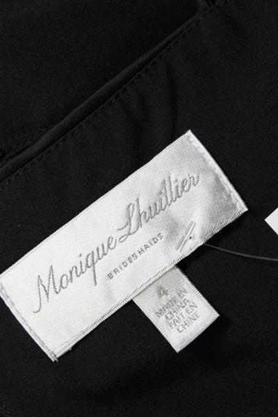 Monique Lhuillier Womens V-Neck Sleeveless Zip Straight Jumpsuit Black Size 4