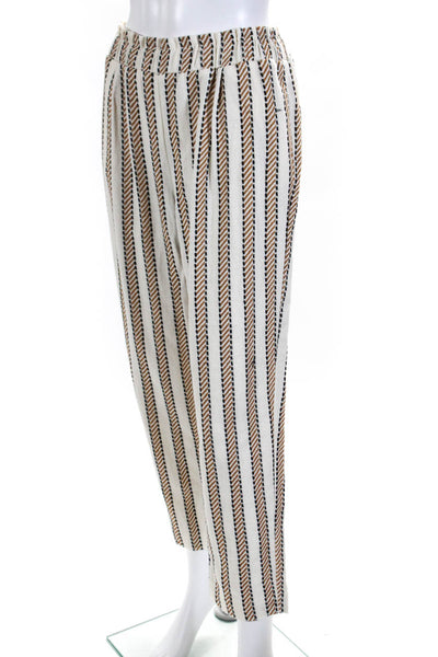 Pomandere Womens Cotton Striped Ruched Drawstring Straight Pants Brown Size 4