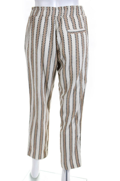 Pomandere Womens Cotton Striped Ruched Drawstring Straight Pants Brown Size 4