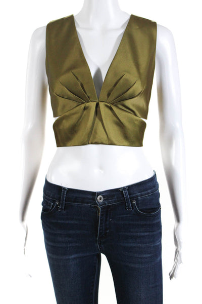 AMUR Womens Darted Pleated Cut-Out Sleeveless Cropped Blouse Green Size L