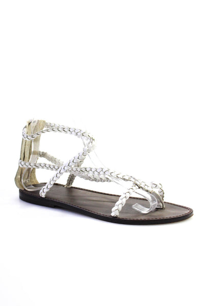 Joie Womens Leather Woven Strappy Thong Sandals White Size 39.5 9.5
