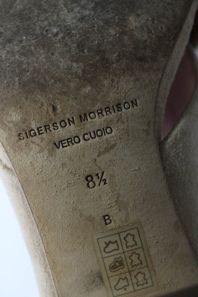 Sigerson Morrison Womens Suede Cross Strap Slide On Sandal Heels Beige Size 8.5
