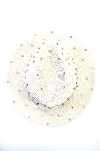 Bits and Pieces To Go Womens Studded Straw Textured Fedora Hat Beige Size OS