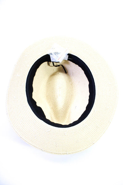 Bits and Pieces To Go Womens Studded Straw Textured Fedora Hat Beige Size OS