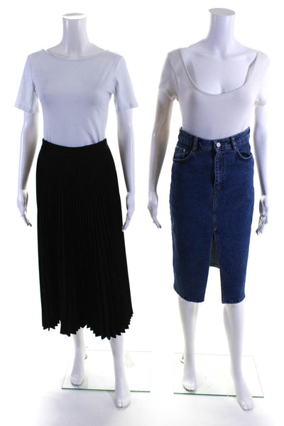 Zara Womens Pleated Midi A Line Denim Pencil Skirt Black Blue Size XS Lot 2