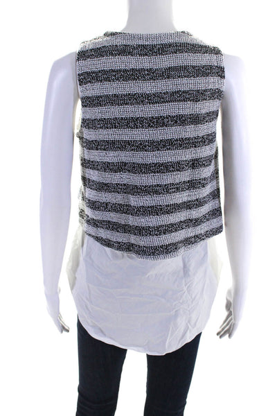 10 Crosby Derek Lam Womens Striped Shell Sweater Black White Cotton Size 2