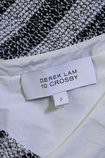 10 Crosby Derek Lam Womens Striped Shell Sweater Black White Cotton Size 2