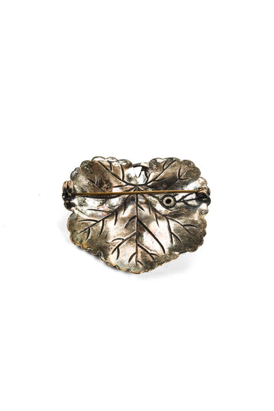 Designer Womens Victorian Sterling Silver Pearl Flower Engraved Leaf Brooch Pin