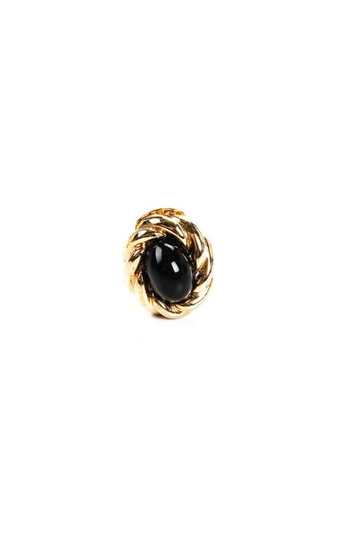 Kenneth Lane Womens Vintage Gold Tone Filigree Faux Onyx Clip On Earrings Black