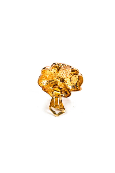 Flli Menegatti Womens Vintage Enamel Flower Clip On Earrings Brown Gold Tone