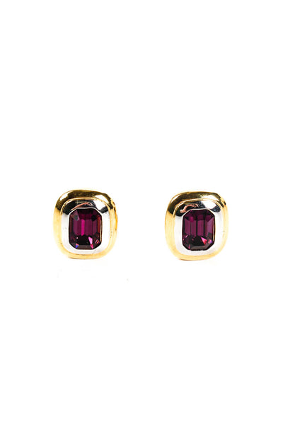 Replica Womens Vintage Emerald Cut Rhinestone Clip On Earrings Purple Gold Tone