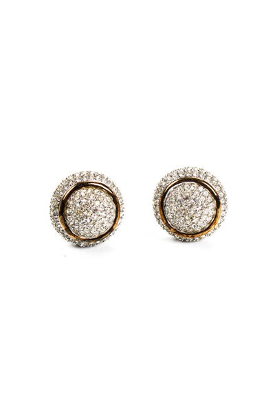 Cam-Ber Pave Rhinestone Round Clip On Stud Earrings Gold Tone Sterling Silver