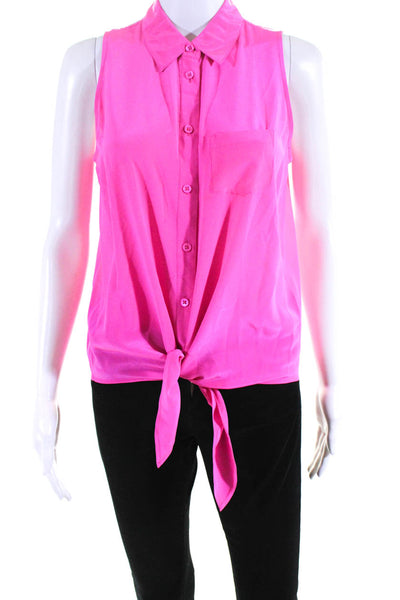 Equipment Femme Womens Silk Collared Sleeveless Button Down Blouse Pink Size S