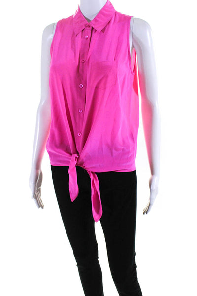 Equipment Femme Womens Silk Collared Sleeveless Button Down Blouse Pink Size S