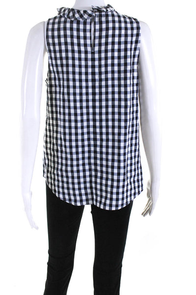 J Crew Womens Gingham Print Ruffled Neck Sleeveless Blouse Black White Size S