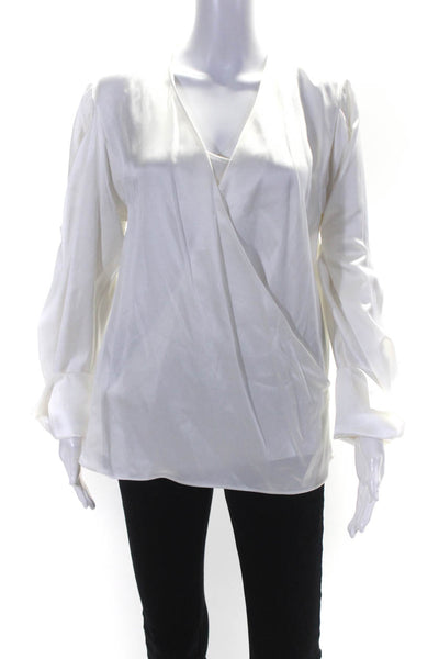 Amanda Wakeley Womens Long Sleeve V Neck Satin Shirt White Black Size 6