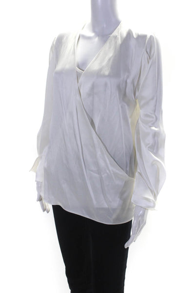 Amanda Wakeley Womens Long Sleeve V Neck Satin Shirt White Black Size 6