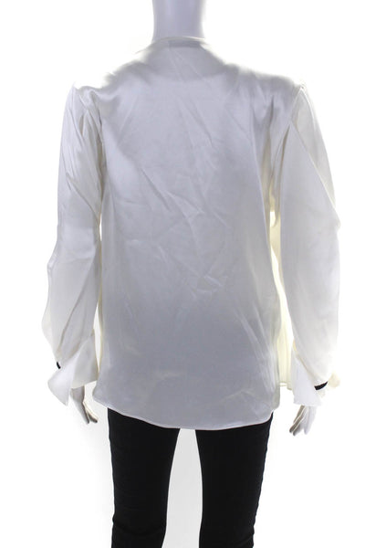 Amanda Wakeley Womens Long Sleeve V Neck Satin Shirt White Black Size 6