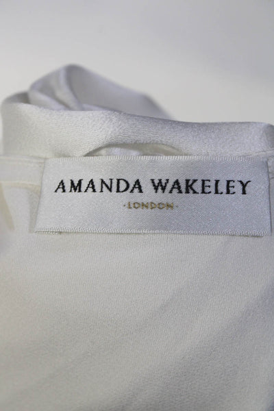 Amanda Wakeley Womens Long Sleeve V Neck Satin Shirt White Black Size 6