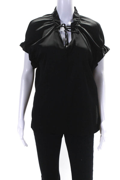 Maline Birger Womens Short Sleeve V Neck Silk Blouse Top Black Size FR 34