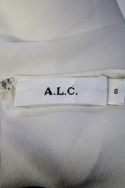 ALC Womens Long Sleeve Back Slit Crew Neck Silk Shirt White Size 6