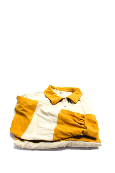 Madewell Womens Cotton Polo Shirt Long Sleeve Blouse Yellow Gray Size M Lot 2