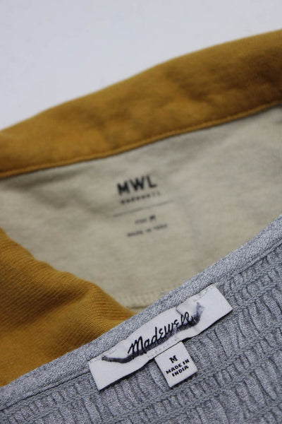 Madewell Womens Cotton Polo Shirt Long Sleeve Blouse Yellow Gray Size M Lot 2