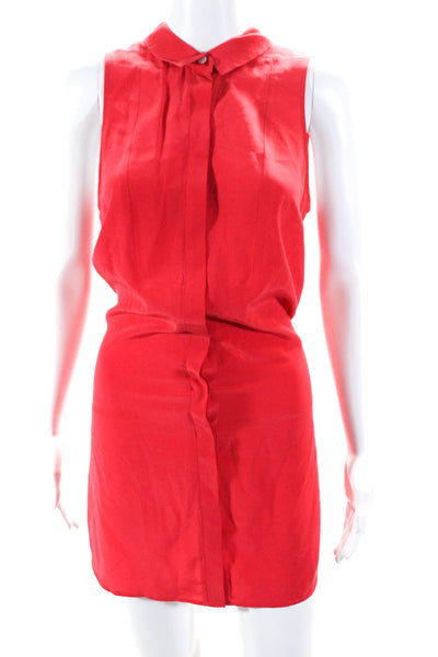 Sunshine & Shadow Womens Silk Buttoned Collared Sleeveless Midi Dress Red Size M