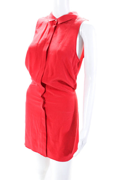 Sunshine & Shadow Womens Silk Buttoned Collared Sleeveless Midi Dress Red Size M