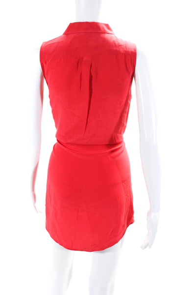 Sunshine & Shadow Womens Silk Buttoned Collared Sleeveless Midi Dress Red Size M