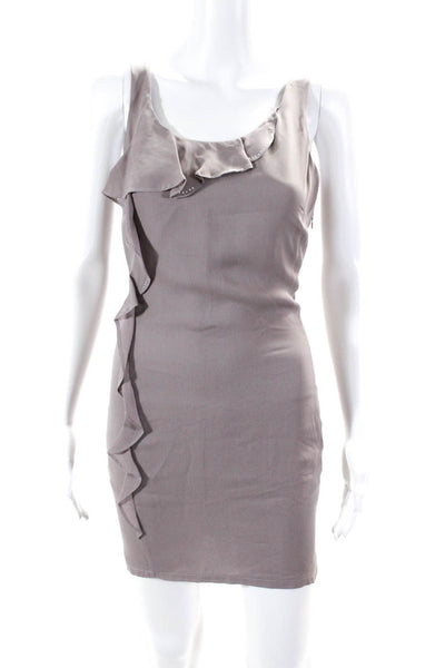 Graham & Spencer Womens Silk Ruffled Studded Zipped Mini Dress Gray Size S