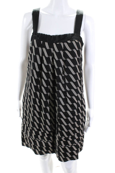 Maeve Womens Linen Abstract Side Zipped A-Line Tiered Midi Dress Black Size 4