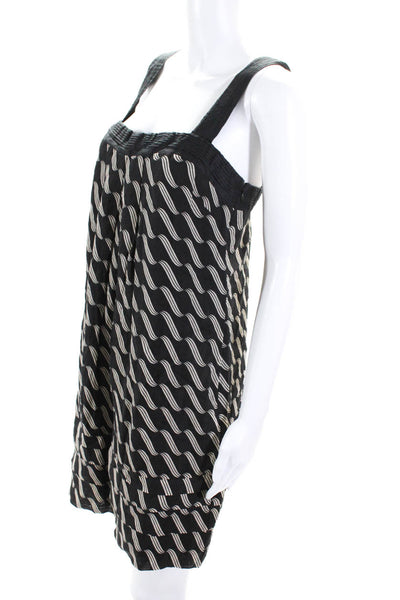 Maeve Womens Linen Abstract Side Zipped A-Line Tiered Midi Dress Black Size 4