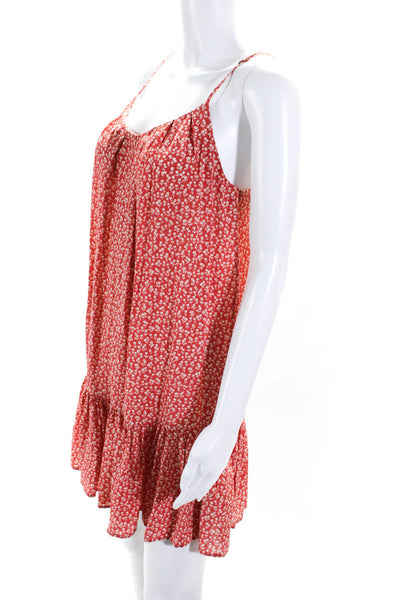 Joie Womens Silk Floral Print Pleated Ruffled Hem Sleeveless Dress Red Size S