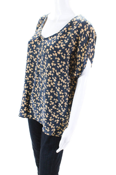 Joie Womens Silk Floral Round Neck Short Sleeve Pullover Blouse Blue Size M