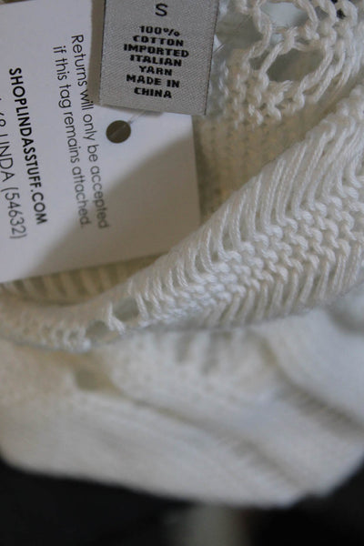 Cotton By Autumn Cashmere Womens Cotton Open Knit Short Sleeve Top White Size S