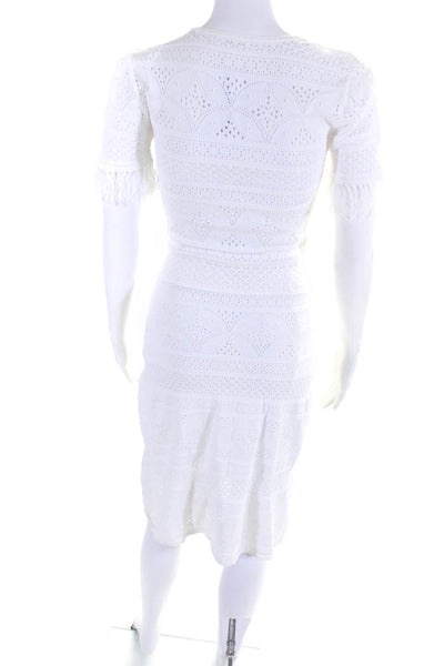 ALC Women's Broderie Short Sleeve Lace Up Midi Dress White Size S