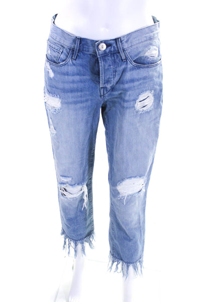 3x1 NYC Womens Cotton Light Wash Distress Frayed Skinny Jeans Blue Size EUR26