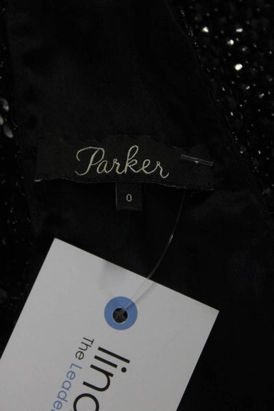 Parker Womens Sequined Beaded V Neck Spaghetti Strap Mini Dress Black Size 0