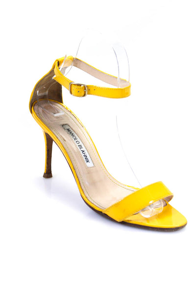 Manolo Blahnik Womens Stiletto Ankle Strap Sandals Yellow Patent Leather 36.5