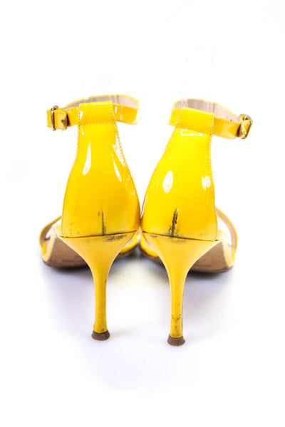 Manolo Blahnik Womens Stiletto Ankle Strap Sandals Yellow Patent Leather 36.5