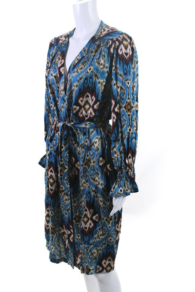 Finley Womens V-Neck Abstract Print Button-Up Knee Length Dress Blue Size L