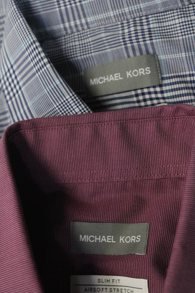 Michael Kors Mens Cotton Textured Buttoned Collared Tops Purple Size M Lot 2