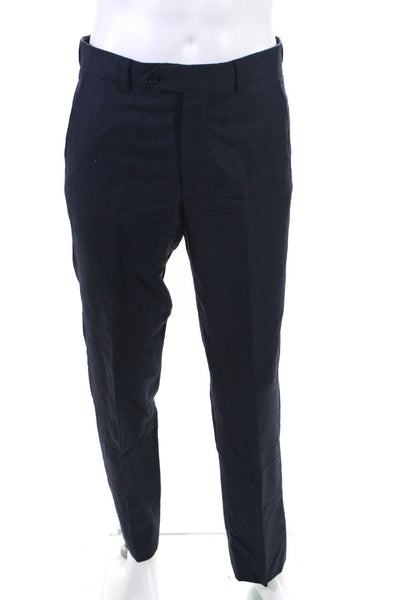 F.S.C. Mens Creased Straight Leg Dress Pants Navy Blue Wool Size 32