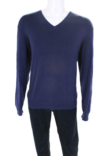 Calvin Klein Mens Cotton Long Sleeve Ribbed V-Neck Pullover Sweater Blue Size L
